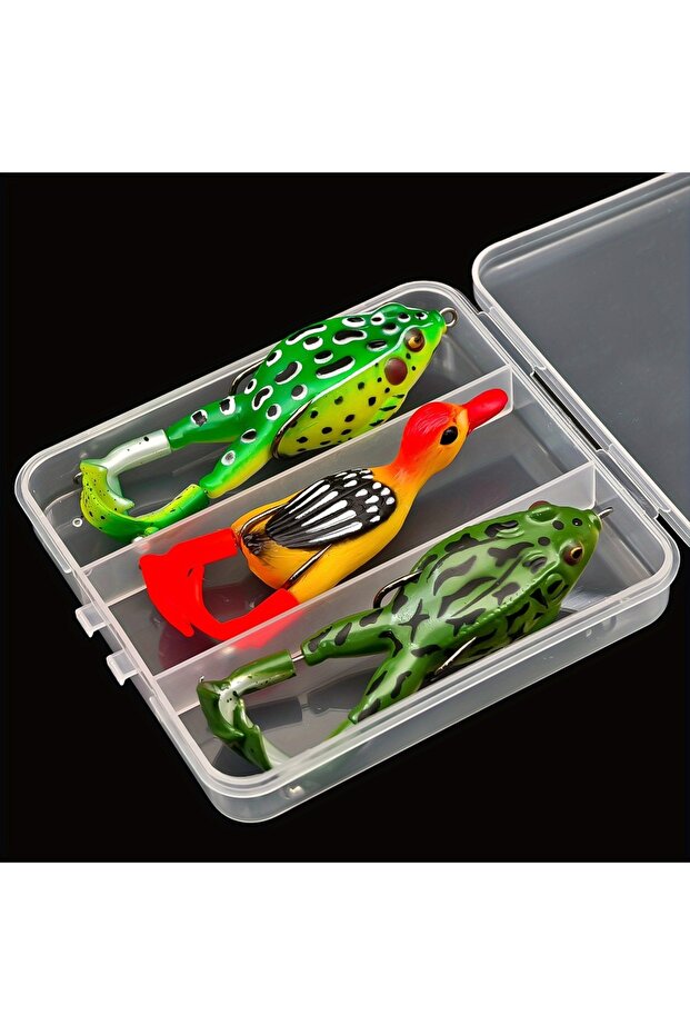 FCP29-613 ANFS 3pcs Premium Frog- Duck Shaped Fishing Baits with Storage Box -Soft Lure For Topwater