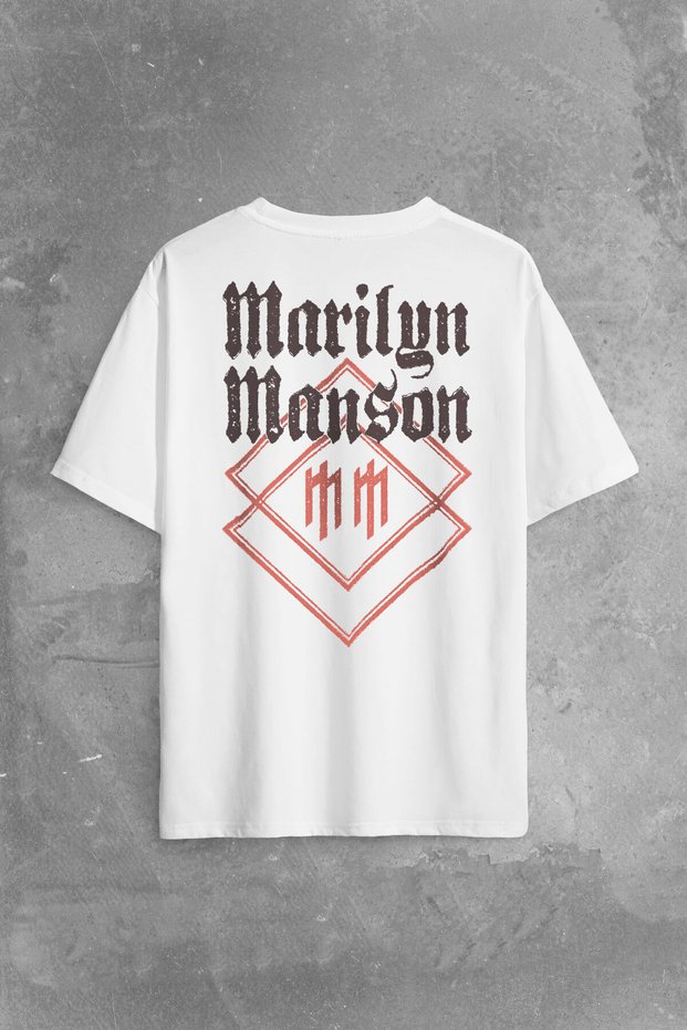 White Oversize T-Shirt Marilyn Manson Logo Rock Metal Music Printed T-Shirt