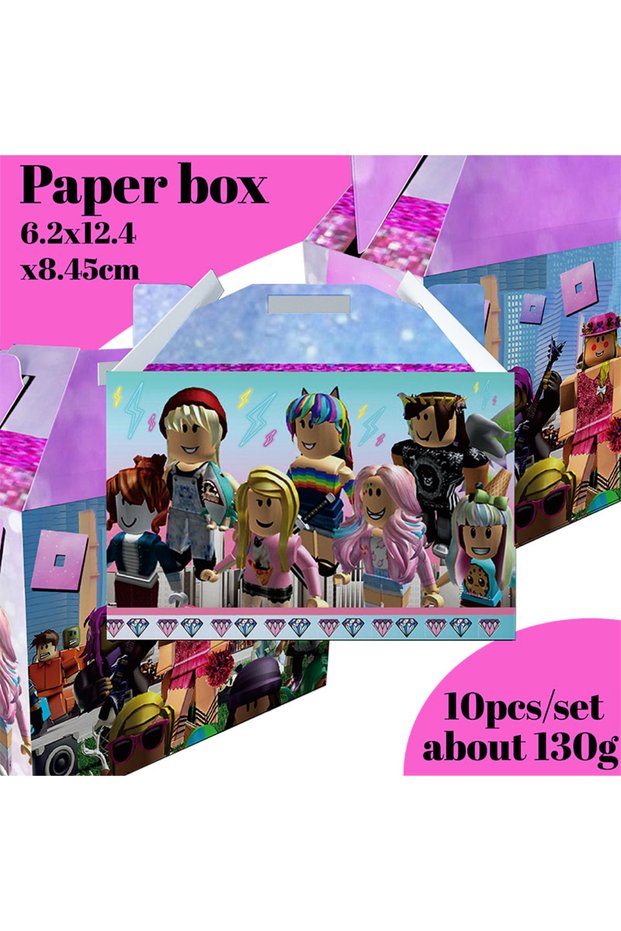 Paper box 10pcs Roblox Girl Decorations for Purple pink Party Banner Birthday Balloons Tablecloths C