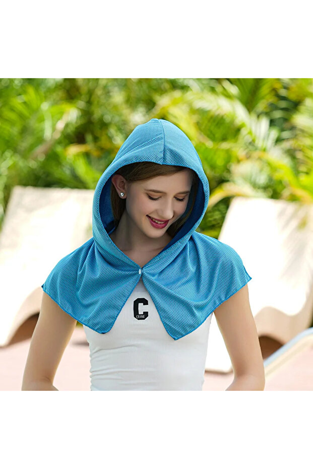 Blue Summer Cooling Hoodie Towel Sweat-absorbent Cool Anti-UV Cycling Soft Cold Sensing Quick-drying