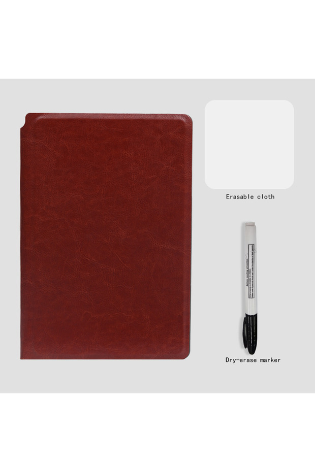 brown set A5 Reusable Whiteboard Notebook Set With Whiteboard Pen Erasing Cloth Leather Memo Pad Wee - 1