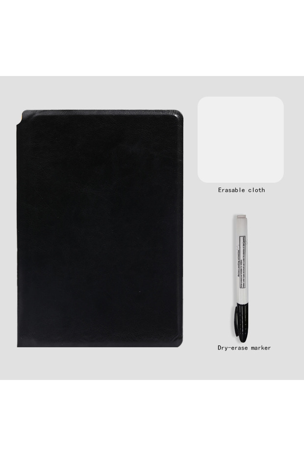 black set A5 Reusable Whiteboard Notebook Set With Whiteboard Pen Erasing Cloth Leather Memo Pad Wee - 1