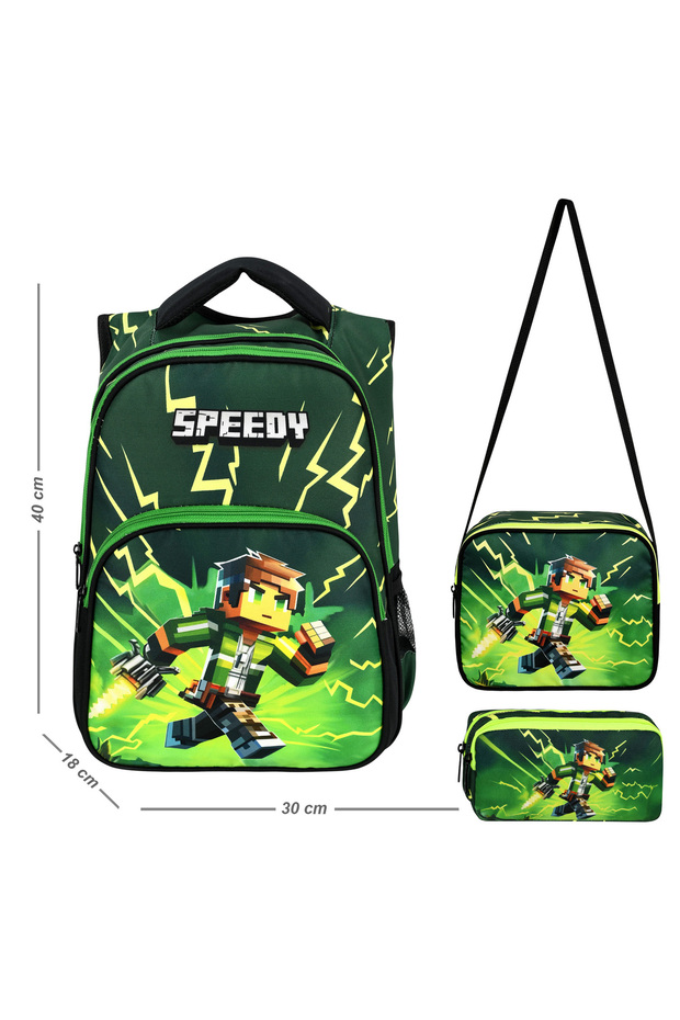Waddell Mycraft Creeper Elementary School Backpack, Lunchbox and Pencil Case with 2 Pockets