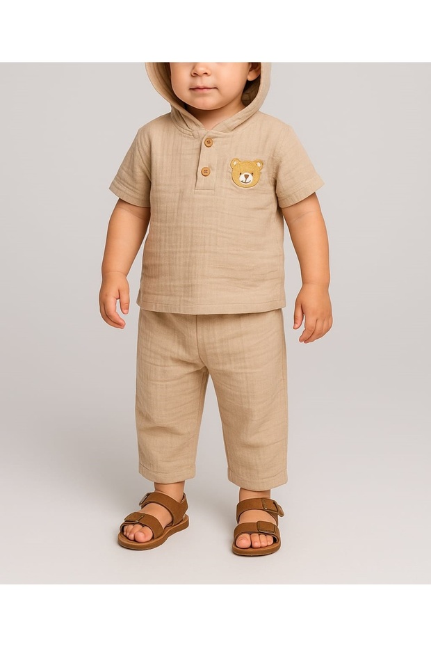 2-Piece Muslin Trousers Hooded Shirt Children's Set
