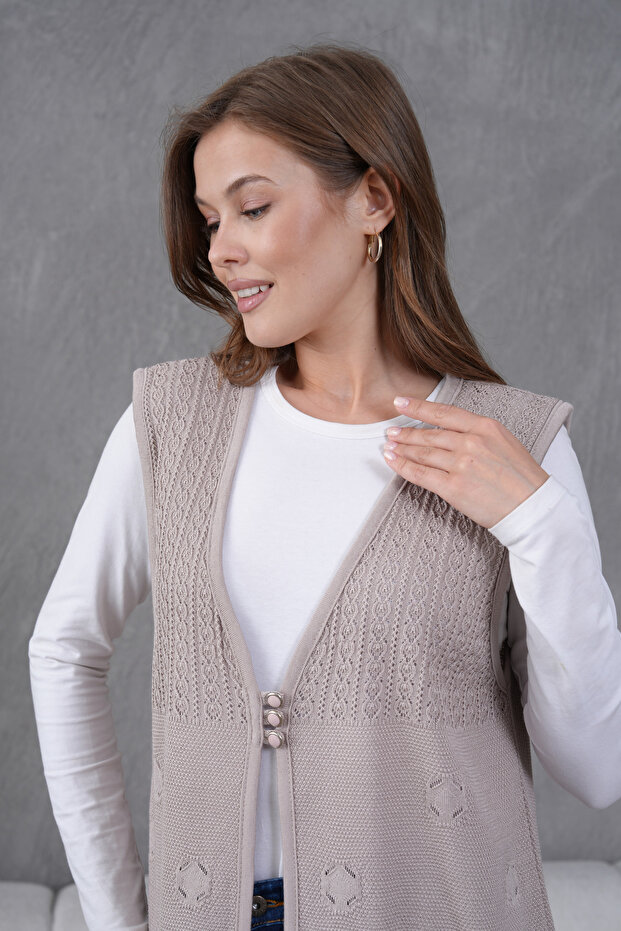 Triko Ajurlu Merserize Yelek - 8