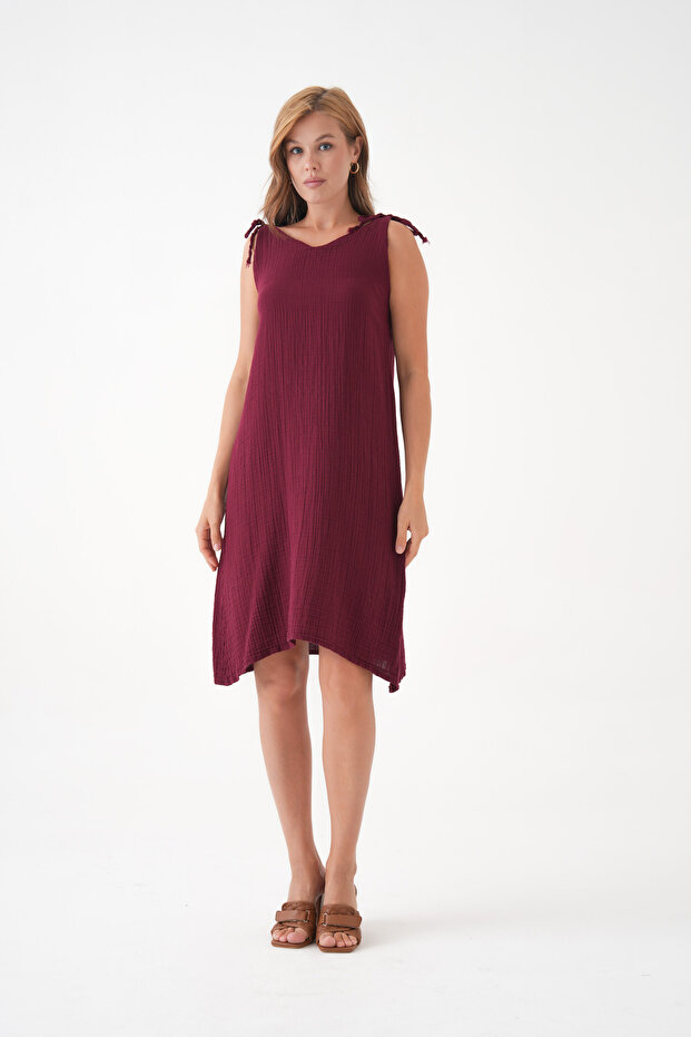 100% Cotton Muslin Fabric Rope Strap Dress Mg-20251