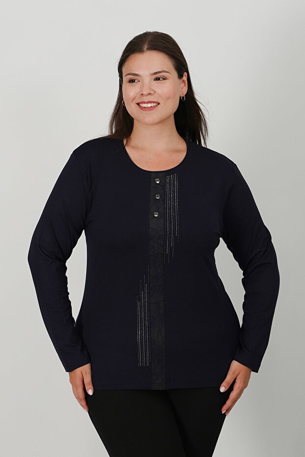 بلوزة من القطن الممشط بطبعة حجرية - 1