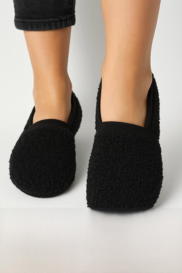 Women's Plush Ballerinas – Black | Soft Textured, Standard Fit (36-39) Set of 2