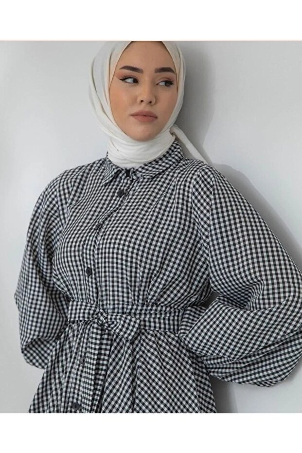 Gingham Pattern Hijab Dress - 3