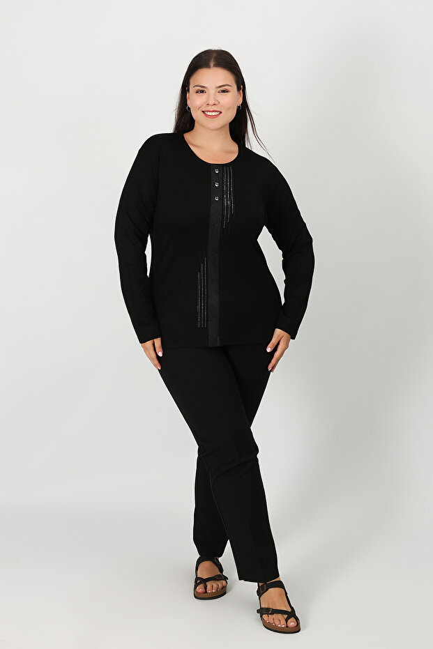 بلوزة من القطن الممشط بطبعة حجرية - 2