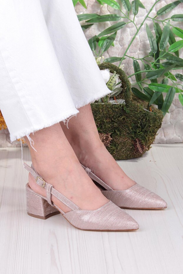 110-425 Satin Glitter Open Back Classic Heeled Women's Shoes