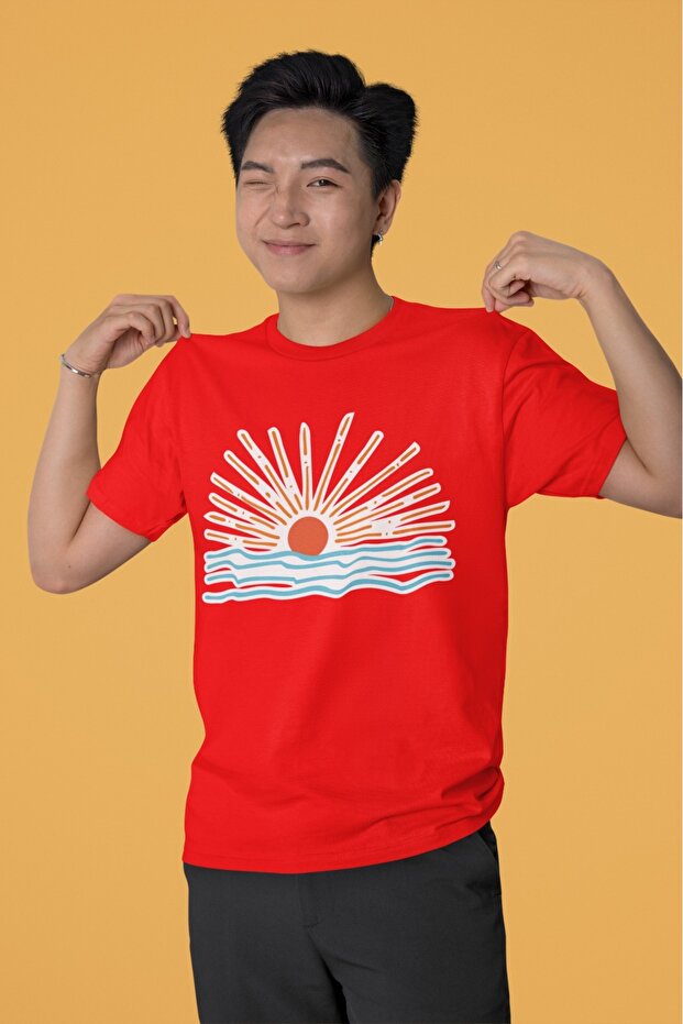 Men/Women Sun2 Transfer Printed Round Neck Short Sleeve T-Shirt