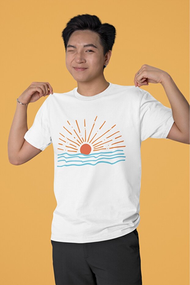 Men/Women Sun2 Transfer Printed Round Neck Short Sleeve T-Shirt