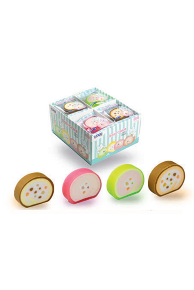 ROLL CAKE ŞEKİLLİ SİLGİ 4 ADET - BEZ ÇANTA HEDİYELİ - 3