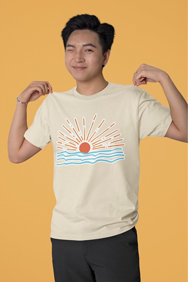 Men/Women Sun2 Transfer Printed Round Neck Short Sleeve T-Shirt