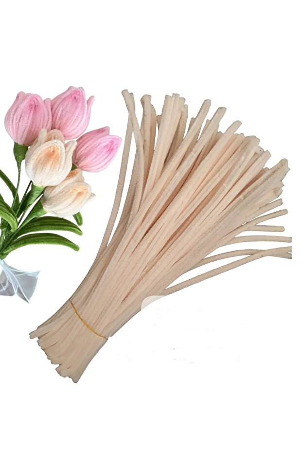 50 Pieces of Cream Chenille, Feathered Wire Suitable for Flower Making, 30 cm 6 mm