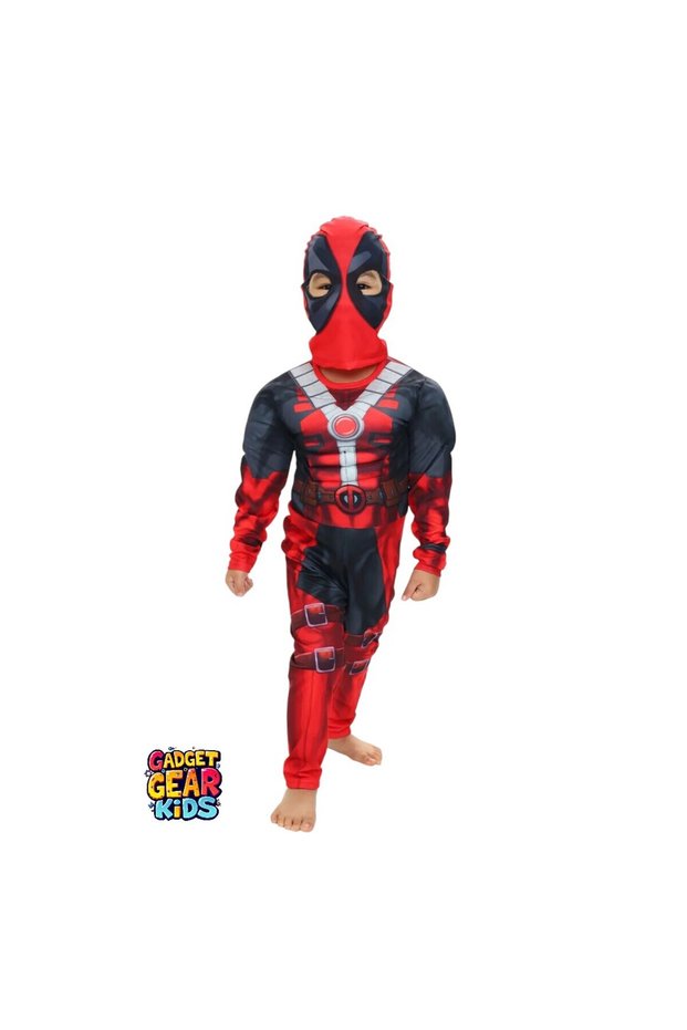 Red Children's Superhero Costume, Colorful Clothing for Halloween and Party