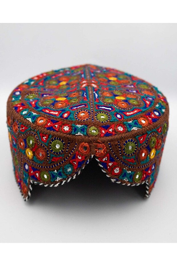 Handmade Sindhi Embroidered Cap - Traditional Ajrak & Mirror Work (Kids' Cultural Headwear)