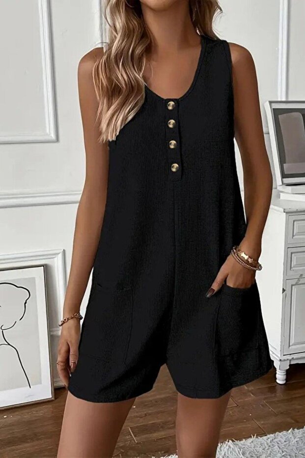 بذلة قصيرة بأزرار وياقة مستديرة - 1