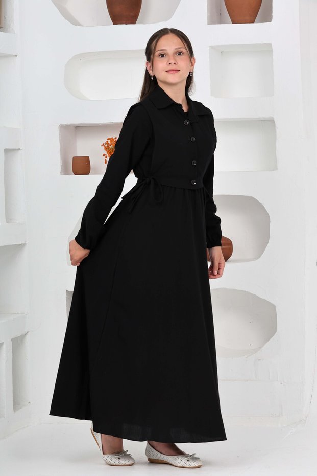 Girl's Long Length Seersucker Fabric Gilet & Dress Two Piece Set – Lined Elegant Set-4948