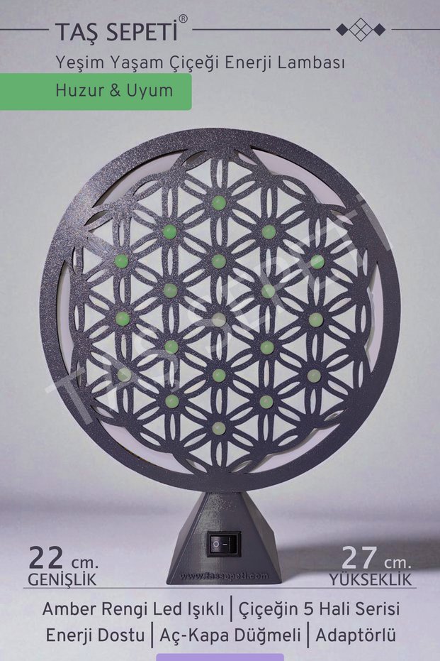 Jade Stone Flower of Life Peace and Harmony Energy Lamp Amber Led Light Meditation Flower of Life