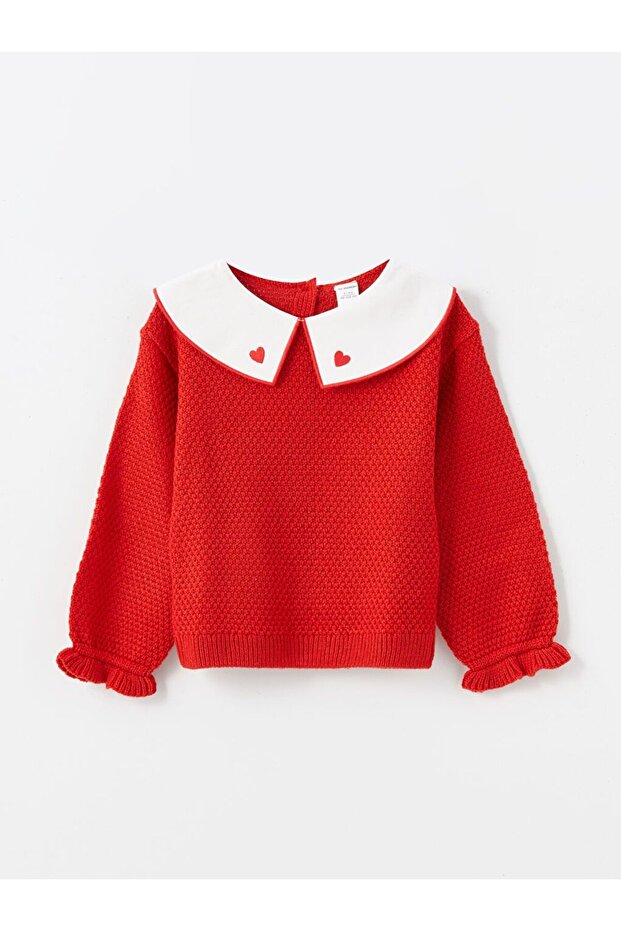 Red Baby Collar Girl's Sweater