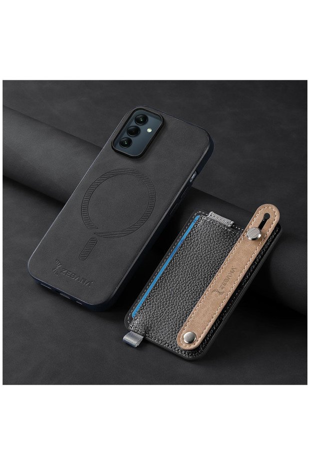 Samsung Galaxy A56 Compatible Case M-Safe 2in1 Best Leather Case with Card Holder Black