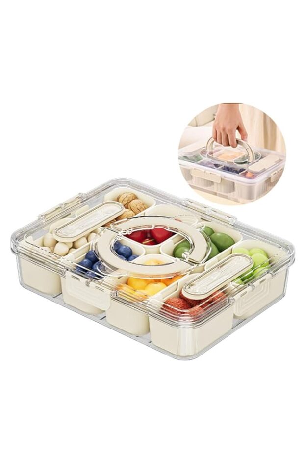 SUSOO 8 in 1 Snack Box Container with Lid and Handle, Divided Serving Tray with 8 Removable Compart - 1