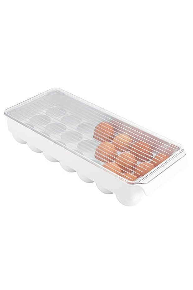 iDesign Fridge/ze Binz Egg Holder, Large Storage Box for 21 Eggs, Made from BPA- Plastic, White/Clear