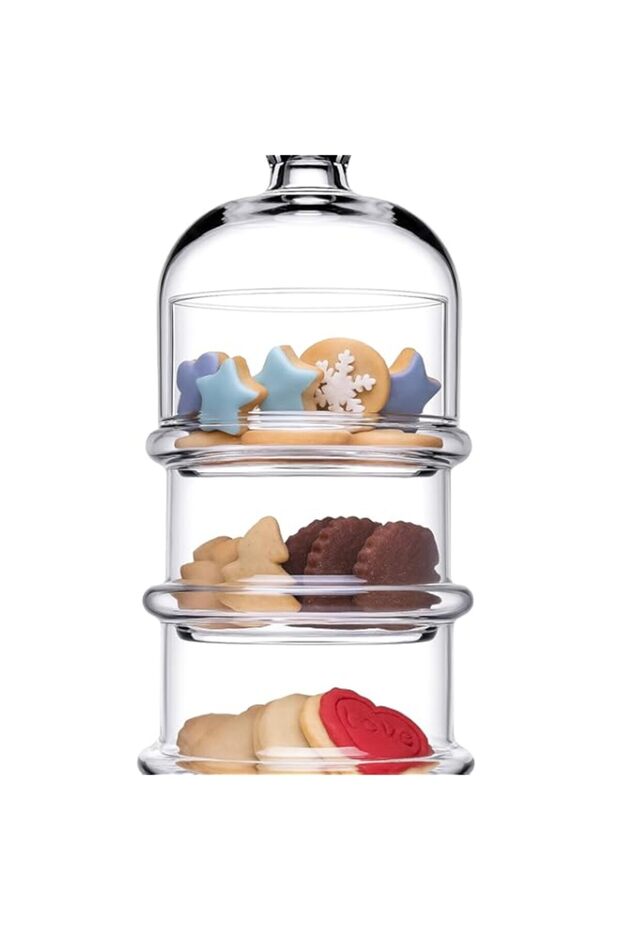 Fitto 3-tier Plastic Stackable Jar - Clear Apothecary Jars with Lid - Storage Container for Food, C - 1