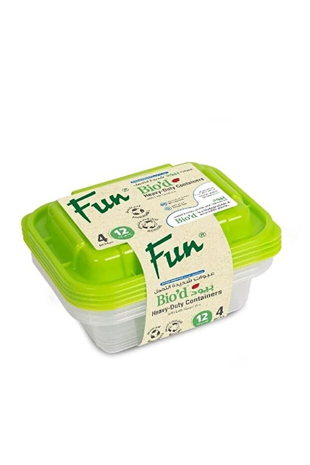 FUN BY AL BAYADER فن Biodegradable Clear Rectangular Container with Green Lid 12oz Freezer Oven Dis - 1