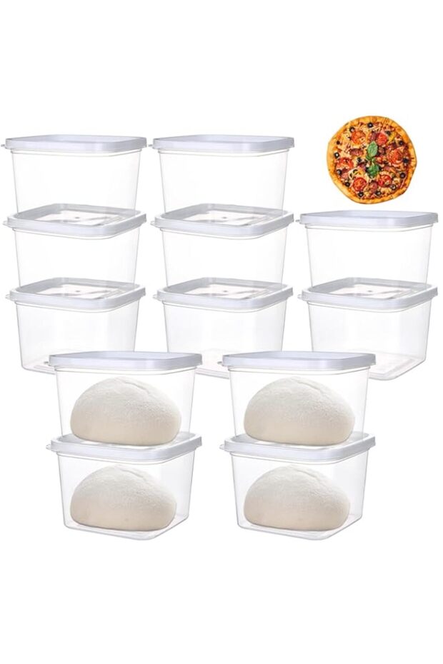 12Pcs 4.33*4.33*2.75" Stackable Dough Proofing Box Large Pizza Dough Proofing Box with Sealing Lids Bread Dough Container Pizza Dough with Covers Food Storage Container Kitchen Camping(Square-620ml)