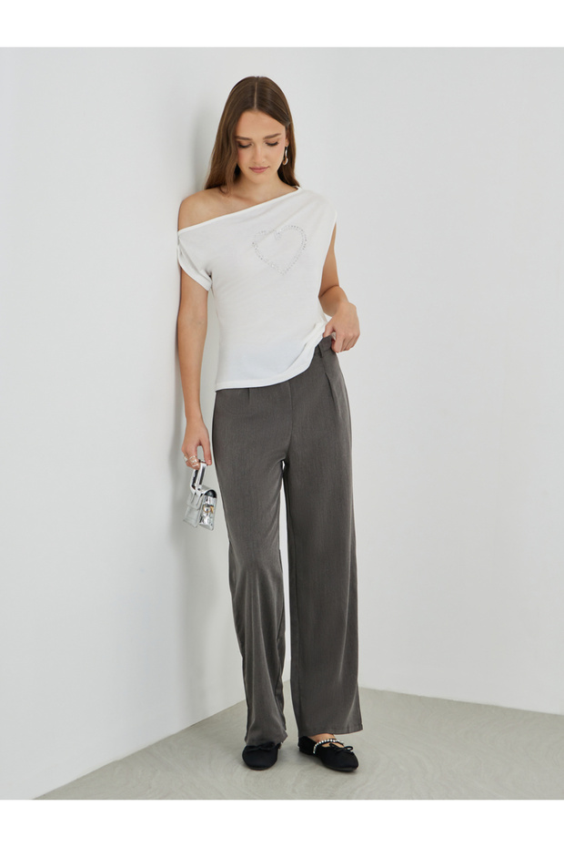 بنطال سادة متوسط الارتفاع بساق مستقيمة - 1