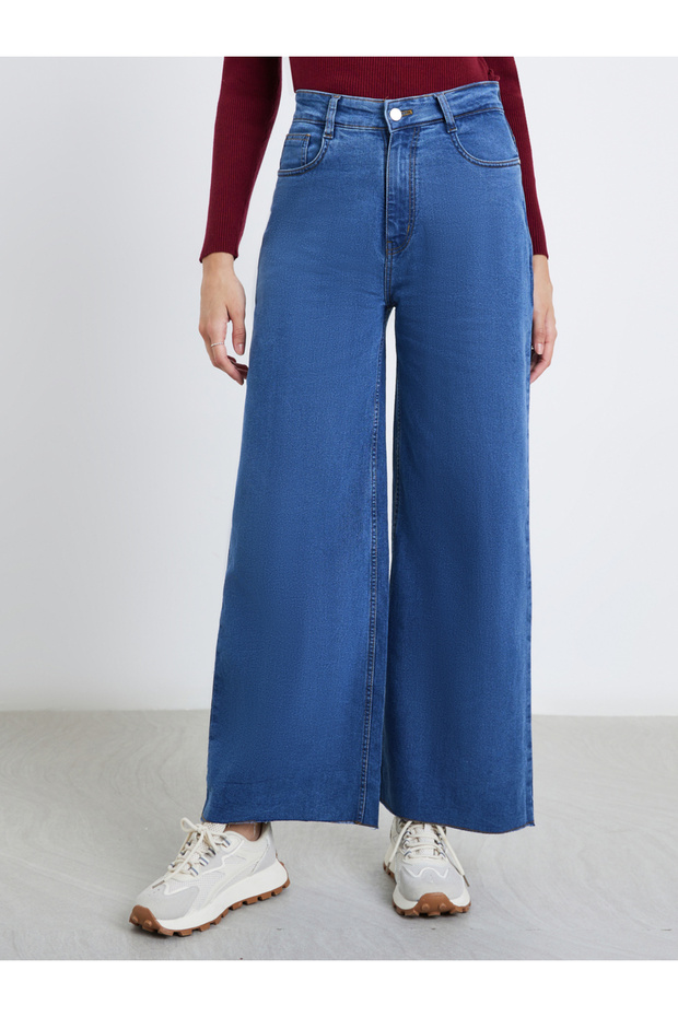 بنطال جينز مستقيم مطاطي متوسط الارتفاع - 2