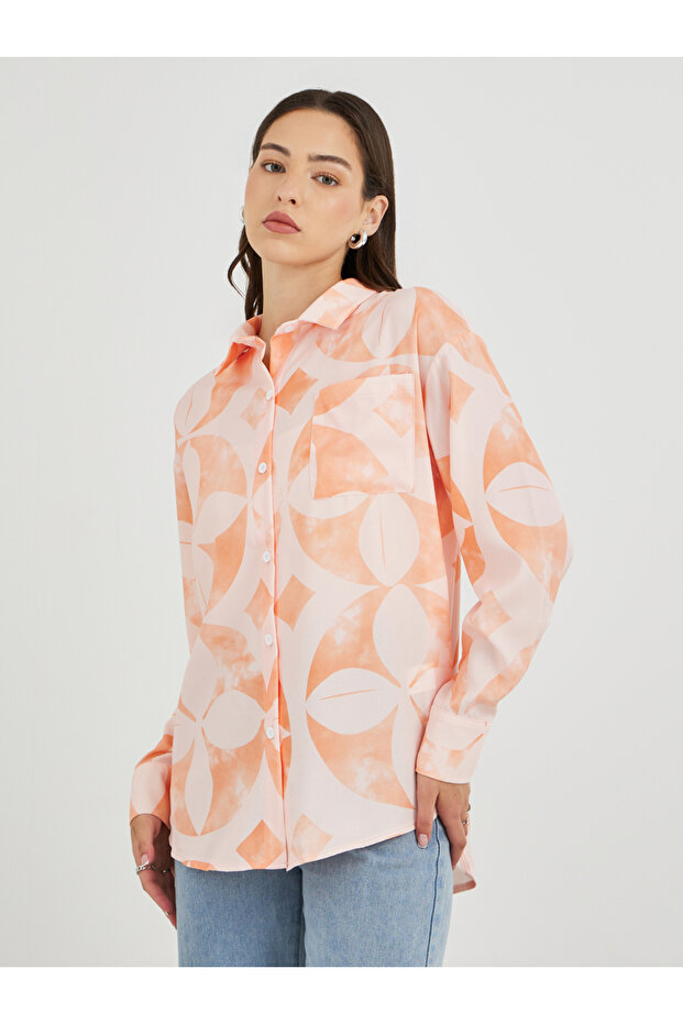 Printed Buttoned Oversized Shirt - 3