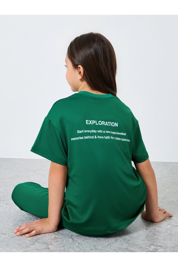 Girls Dark Green Slogan T-Shirt and Legging Set
