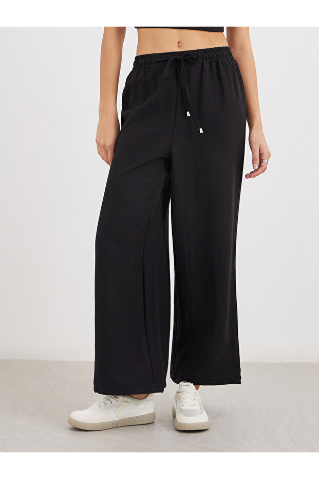 Solid Drawstring Waist Wide Leg Pants - 2