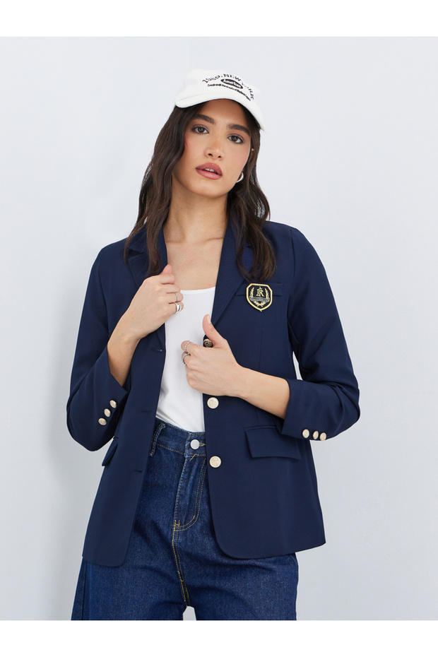 Patchwork Detail Notch Lapel Regular Fit Blazer - 1