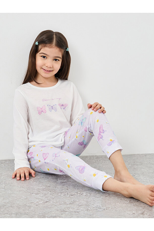 Girls Butterfly Print T-Shirt and Pyjama Set