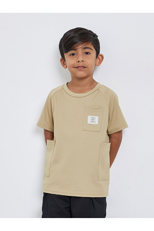 Solid Round Neck T-Shirt with Patch Pocket