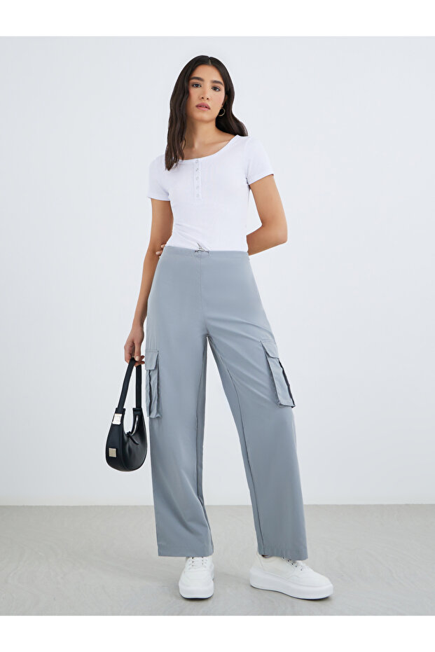 Solid Pocket Cargo Pants with Concealed Zip - 1