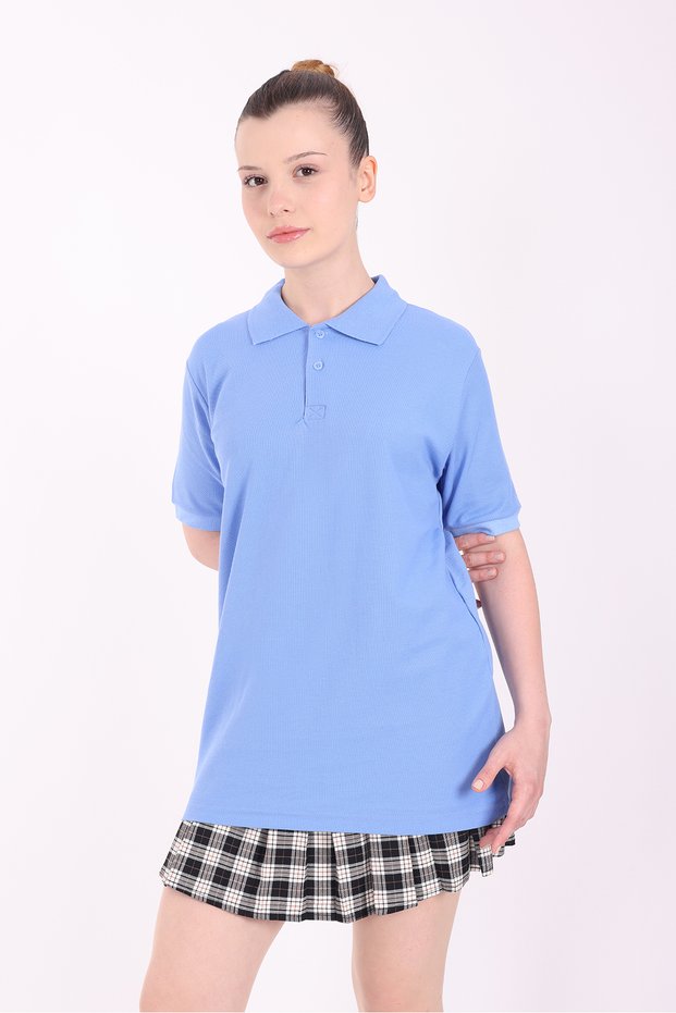 Unisex Adult Polo Neck School T-Shirt Basic Short Sleeve School T-Shirt 100% Cotton S-2Xl Blue