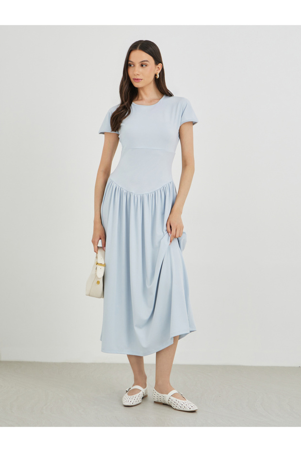 الصلبة جولة الرقبة ألف خط اللباس ميدي - 1