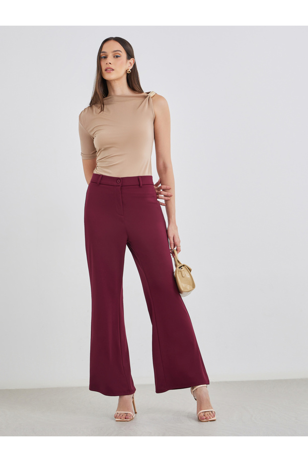 Solid Flat Front Flared Pants - 1