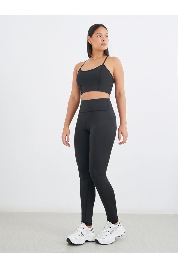 Stitch Detail Racerback Effect Sports Bra and Leggings Set