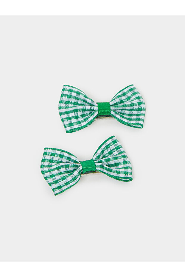 Green Checked Bow Hair Clip