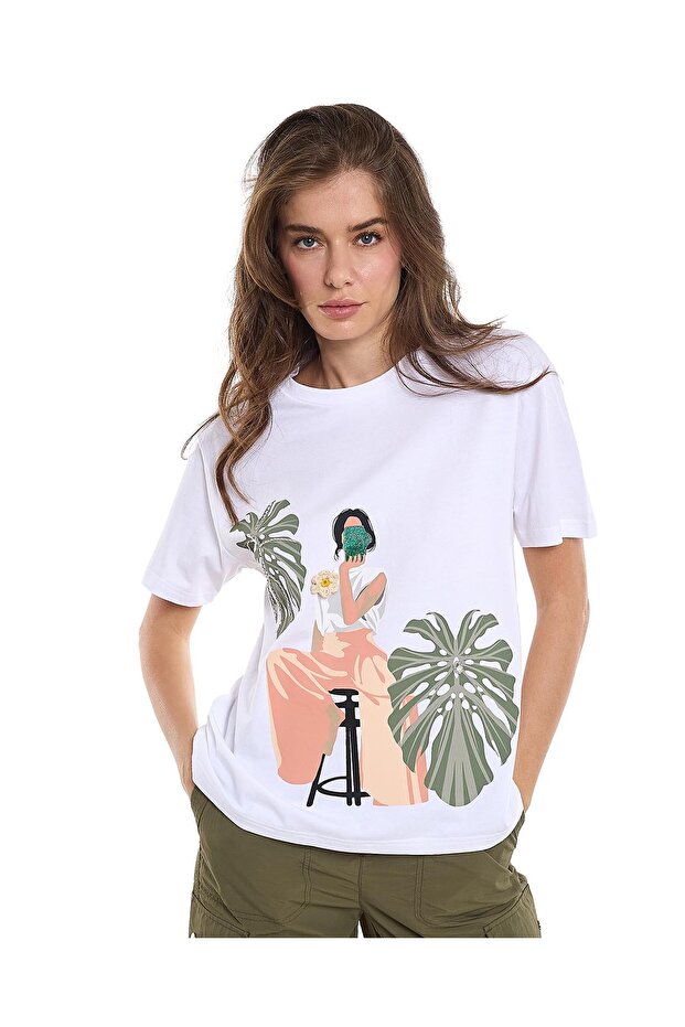 Printed T-Shirt with Crew Neck and Short Sleeves