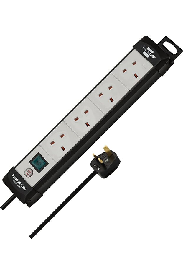 Premium Line 4-Way Extension Cable with 3m Cord, Black/Light Gray, Lighted Switch, Made