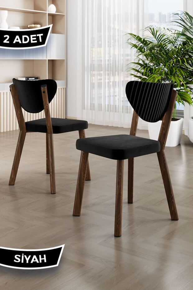 Arfe Serisi 2 Adet Siyah Mutfak Sandalyesi Ahşap Kaplama 1. Sınıf Babyface Kumaş - 1