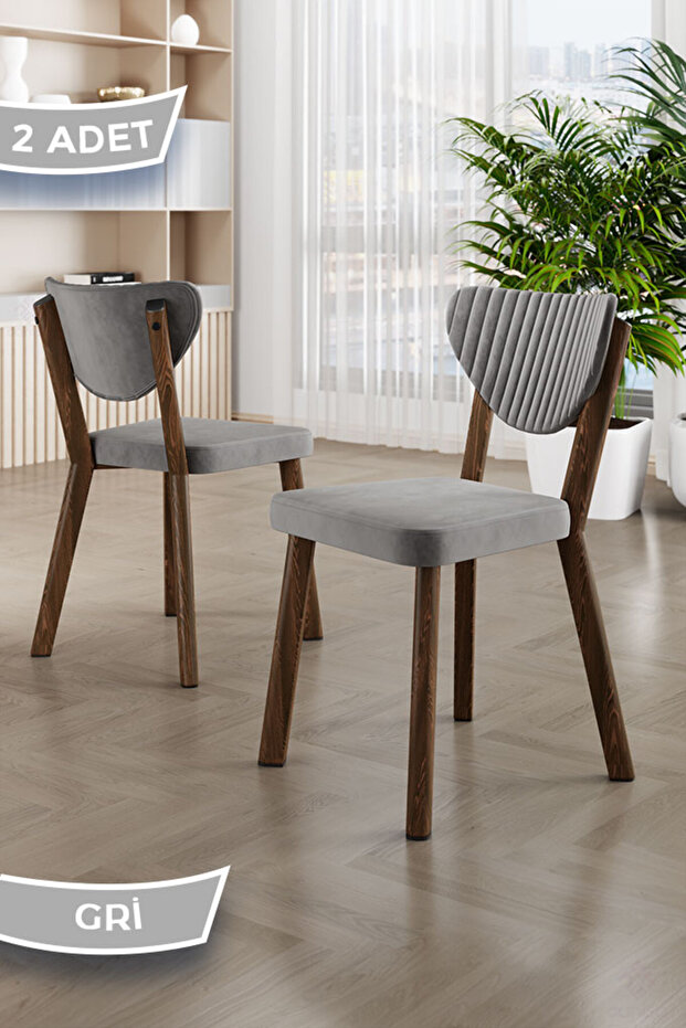 Arfe Serisi 2 Adet Gri Mutfak Sandalyesi Ahşap Kaplama 1. Sınıf Babyface Kumaş - 1